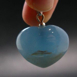 Lemurian Aquatine Blue Calcite Silver Heart Pendant From Argentina - 1.2" - 13.35 Grams
