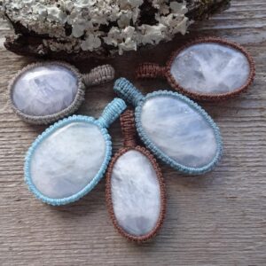 Blue Calcite Macrame Pendant Necklace, Calming Healing Stones, Reiki Healer Gift