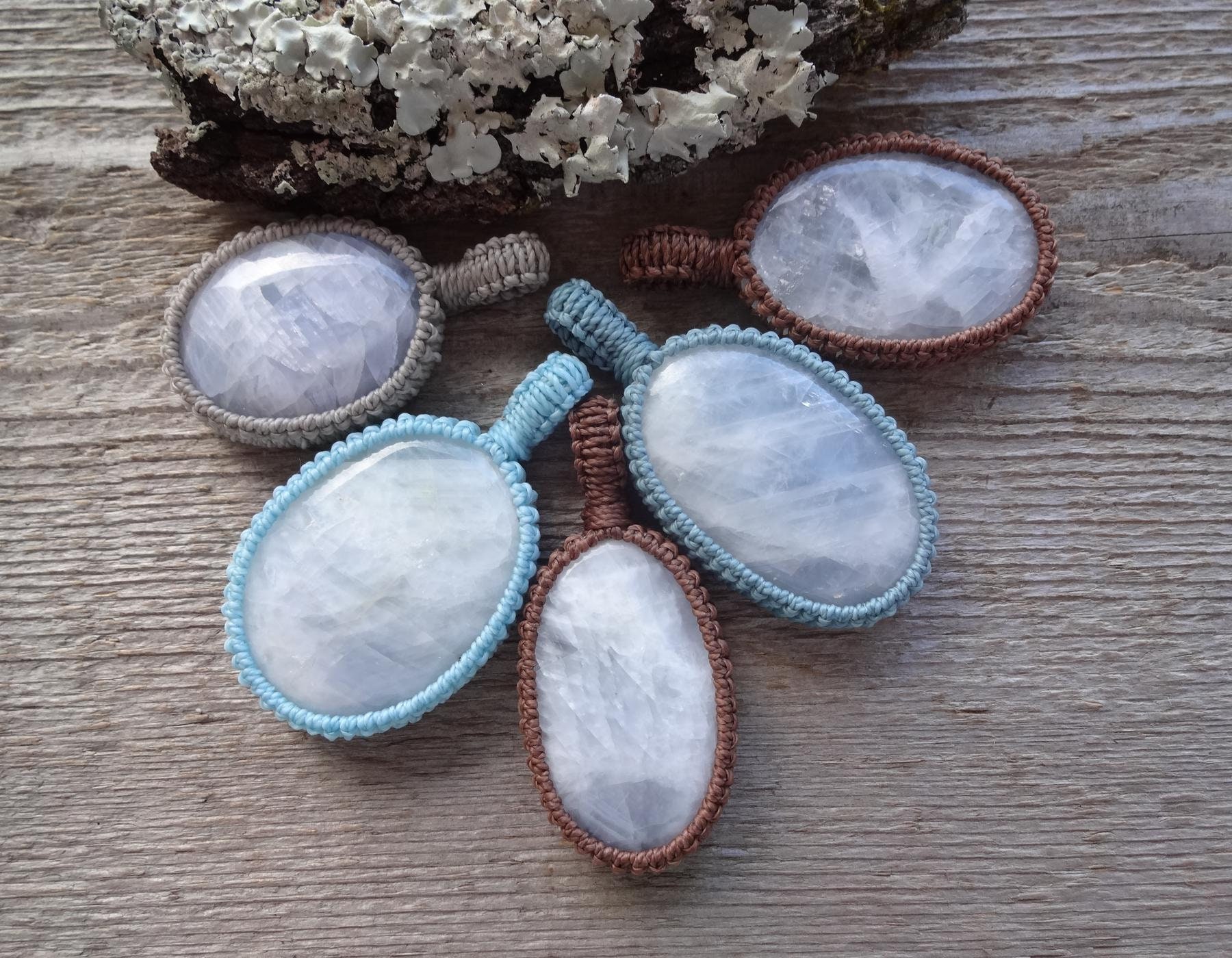 Blue Calcite Macrame Pendant Necklace, Calming Healing Stones, Reiki Healer Gift Blue Calcite Macrame Pendant Necklace, Calming Healing Stones, Reiki Healer Gift