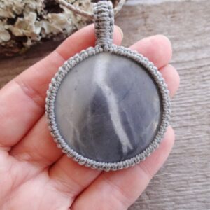Blue Calcite Macrame Pendant Necklace: Calming Stone Jewelry