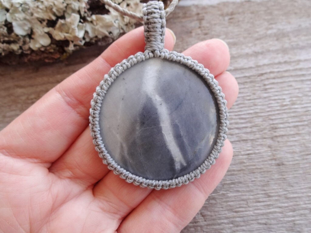 Blue Calcite Macrame Pendant Necklace: Calming Stone Jewelry