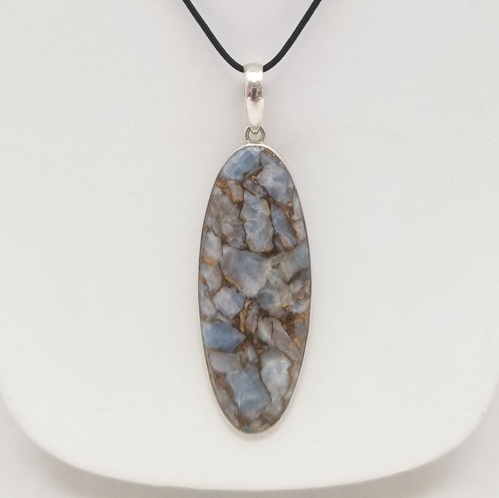 Blue Calcite Pendant Necklace, Free Shipping (20166), Calcite And Sterling Silver Necklace, Calcite Pendant, Pendantlady