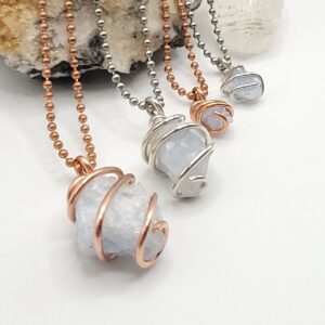 Raw Blue Calcite Pendant: Copper Or Sterling Silver Wrapped Crystal Necklace
