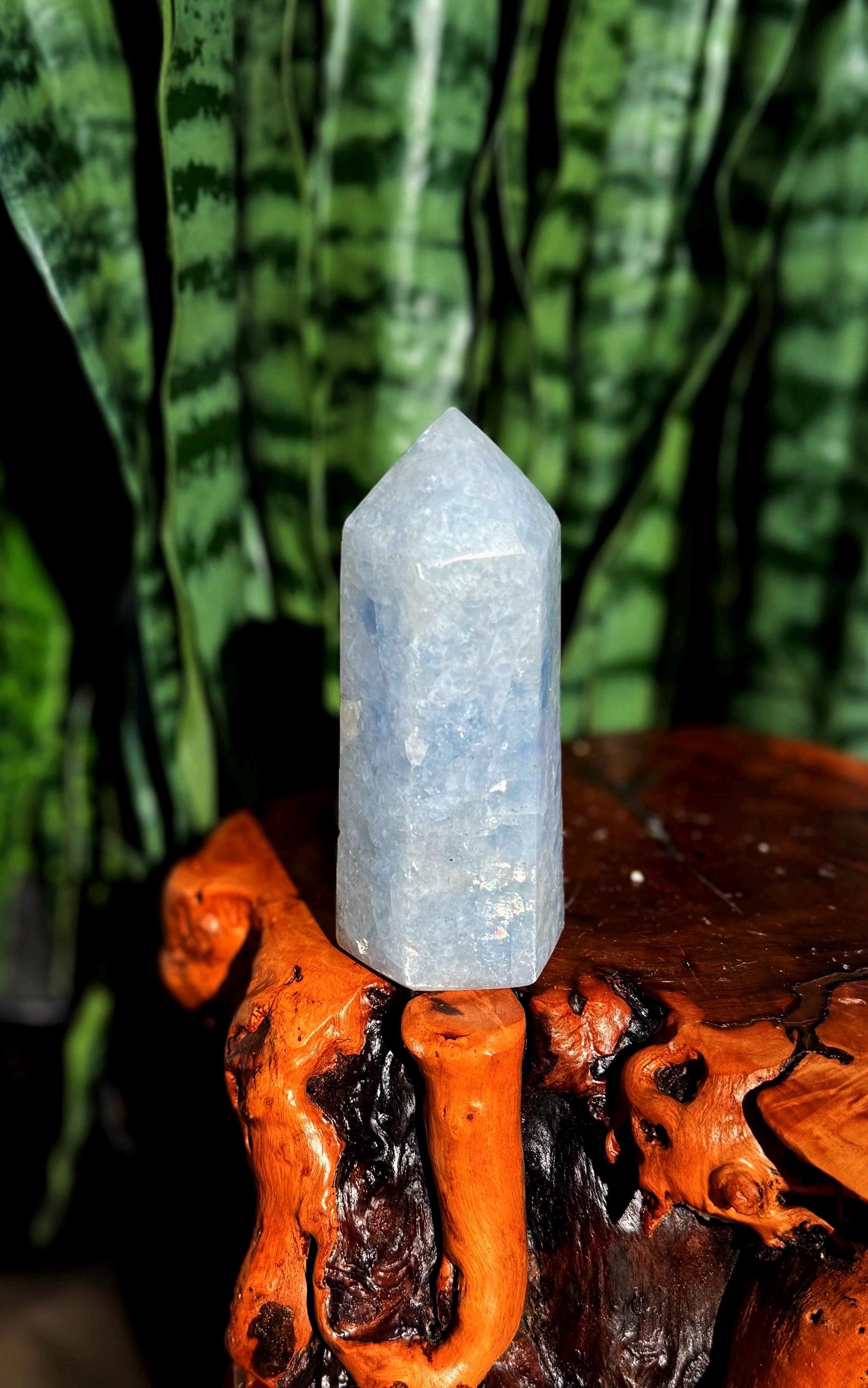 Blue Calcite Tower For Calming Nerves, Worries, And Anxieties