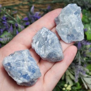 Raw Blue Calcite Crystal Palm Stone, Blue Calcite Specimen