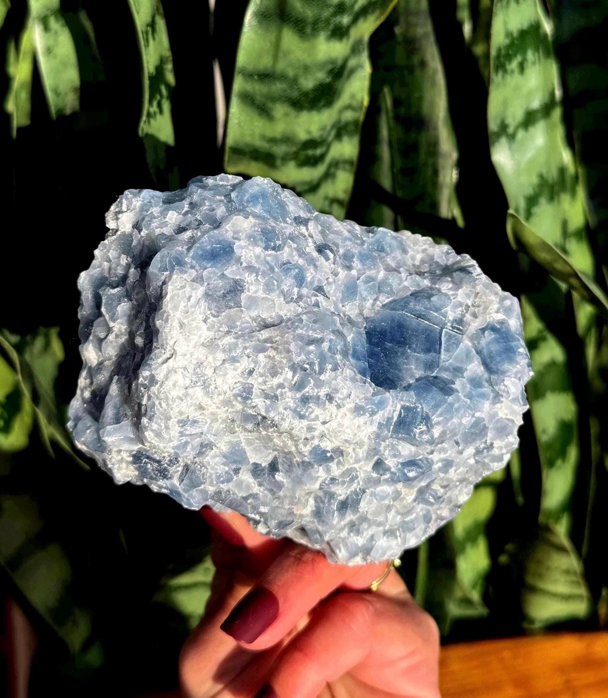 Natural Blue Calcite Crystal - For Calming Nerves, Worries & Anxieties - Meditation Crystal - Raw Blue Calcite - Healing Crystal