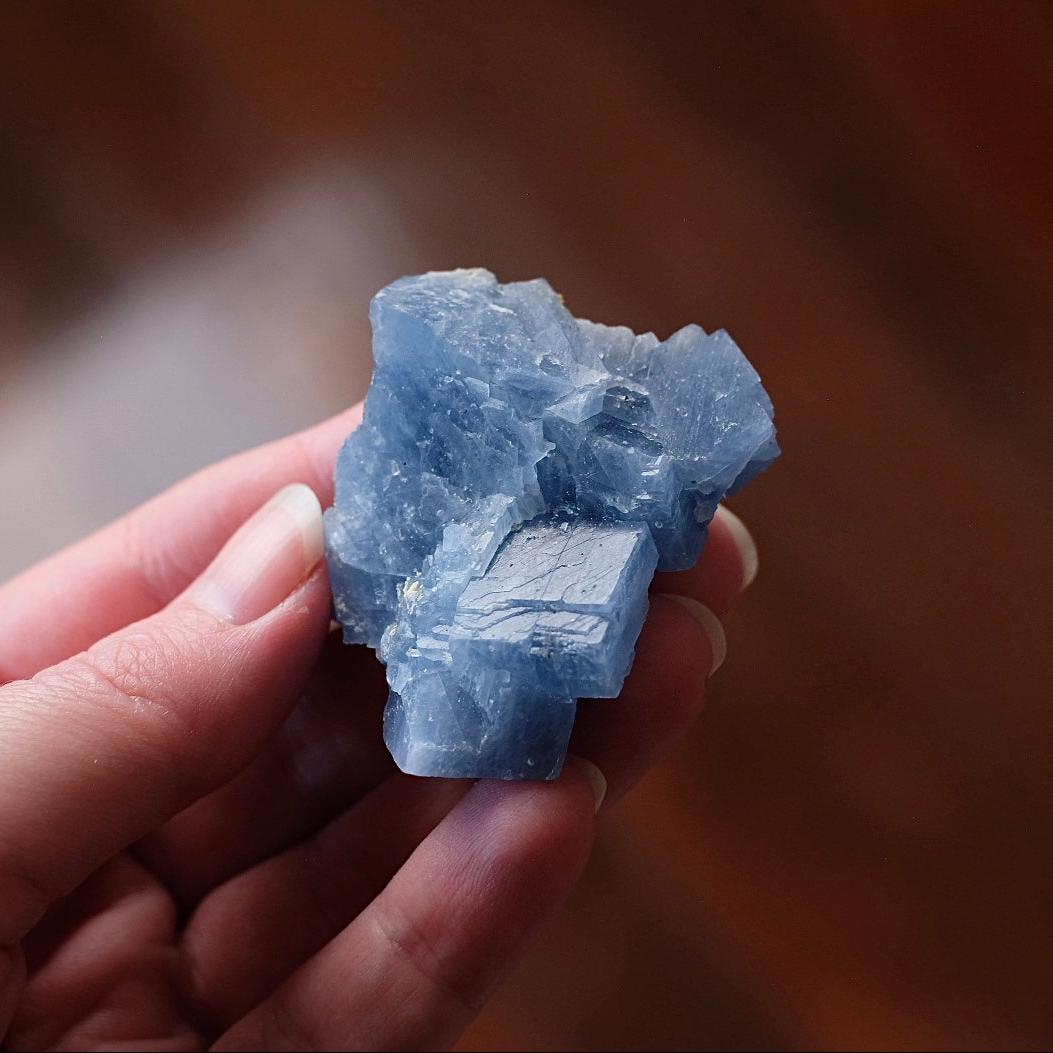Blue Calcite Specimen , Raw Calcite Crystal Cluster , Calcite Chunk
