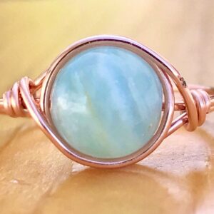 Wire Wrapped Blue Calcite Copper Ring, Healing Crystal Wire Wrapped Blue Calcite Copper Ring, Healing Crystal