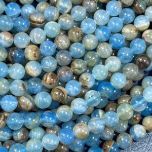 AAA NATURAL Blue Calcite Gemstone Bead 6mm 8mm 10mm Round Beads, Gorgeous Natural Blue Brown Color Calcite Full Strand 15.5" Great Quality
