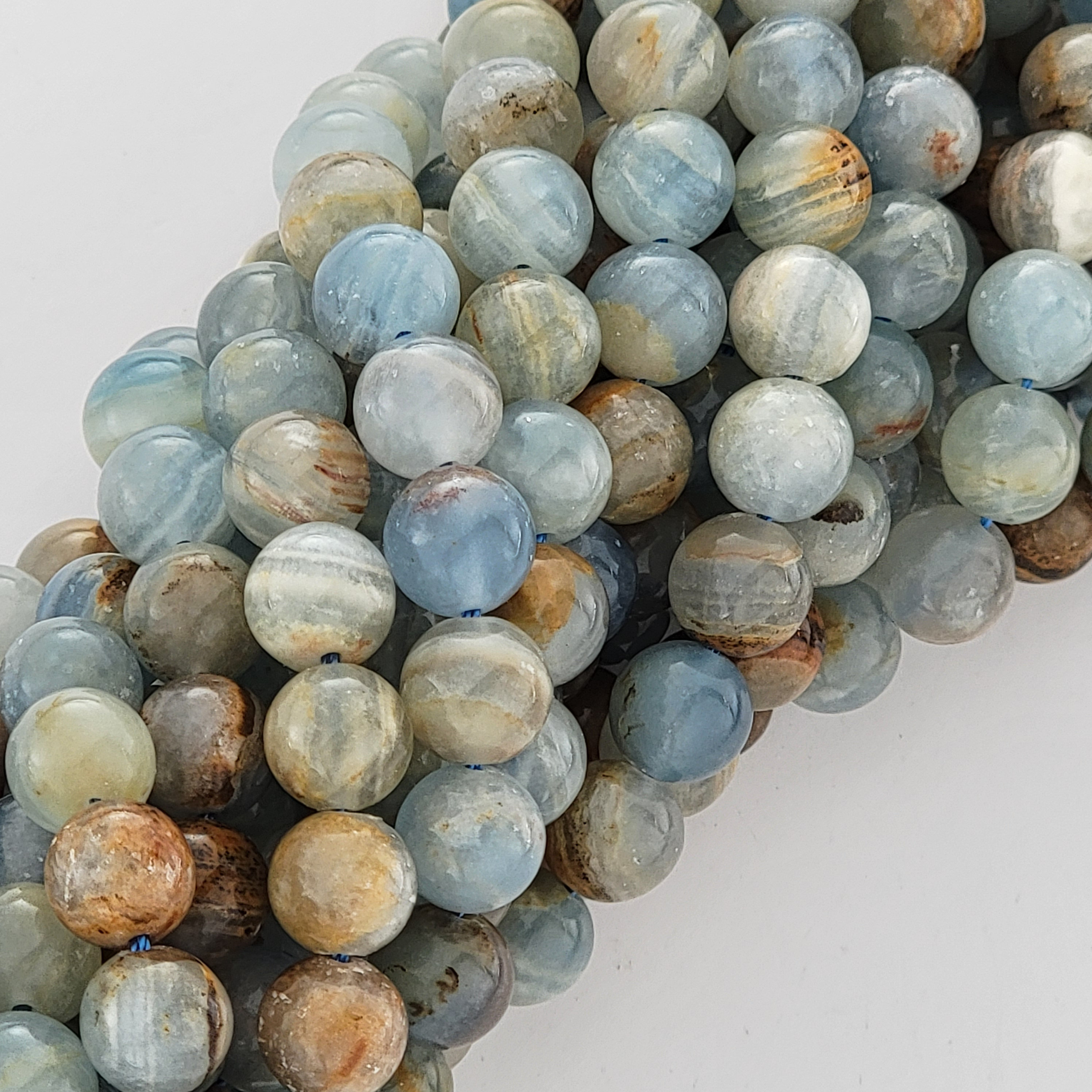 Blue Calcite Lemurian Aquatine Beads, Natural Smooth Round Gemstone (6mm 8mm 10mm)
