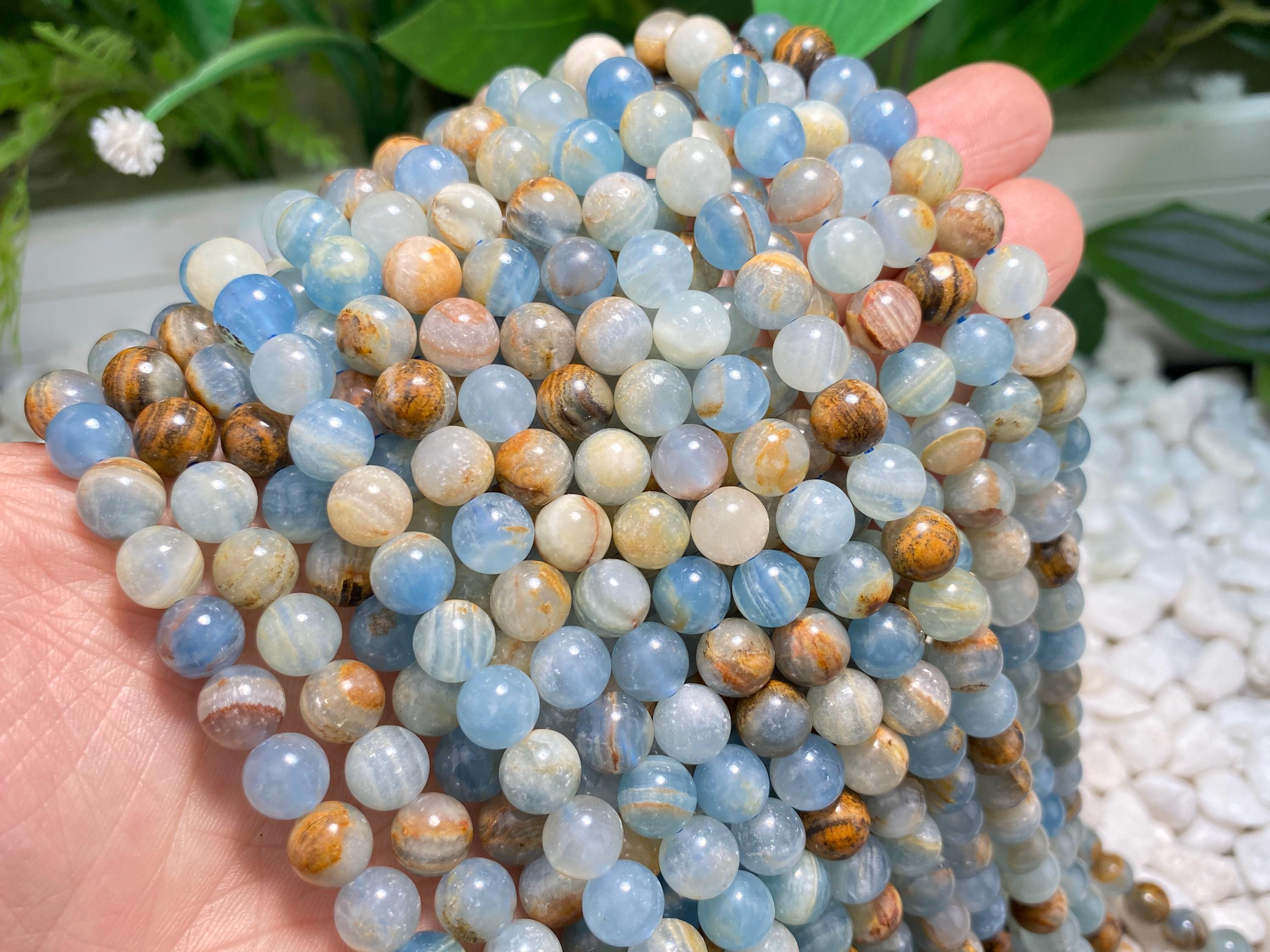 Natural Aaa Blue Calcite Smooth Round Beads Loose Gemstone Crystal For Jewelry Making 4mm 6mm 8mm 10mm 12mm Semi Precious Stone Beads.
