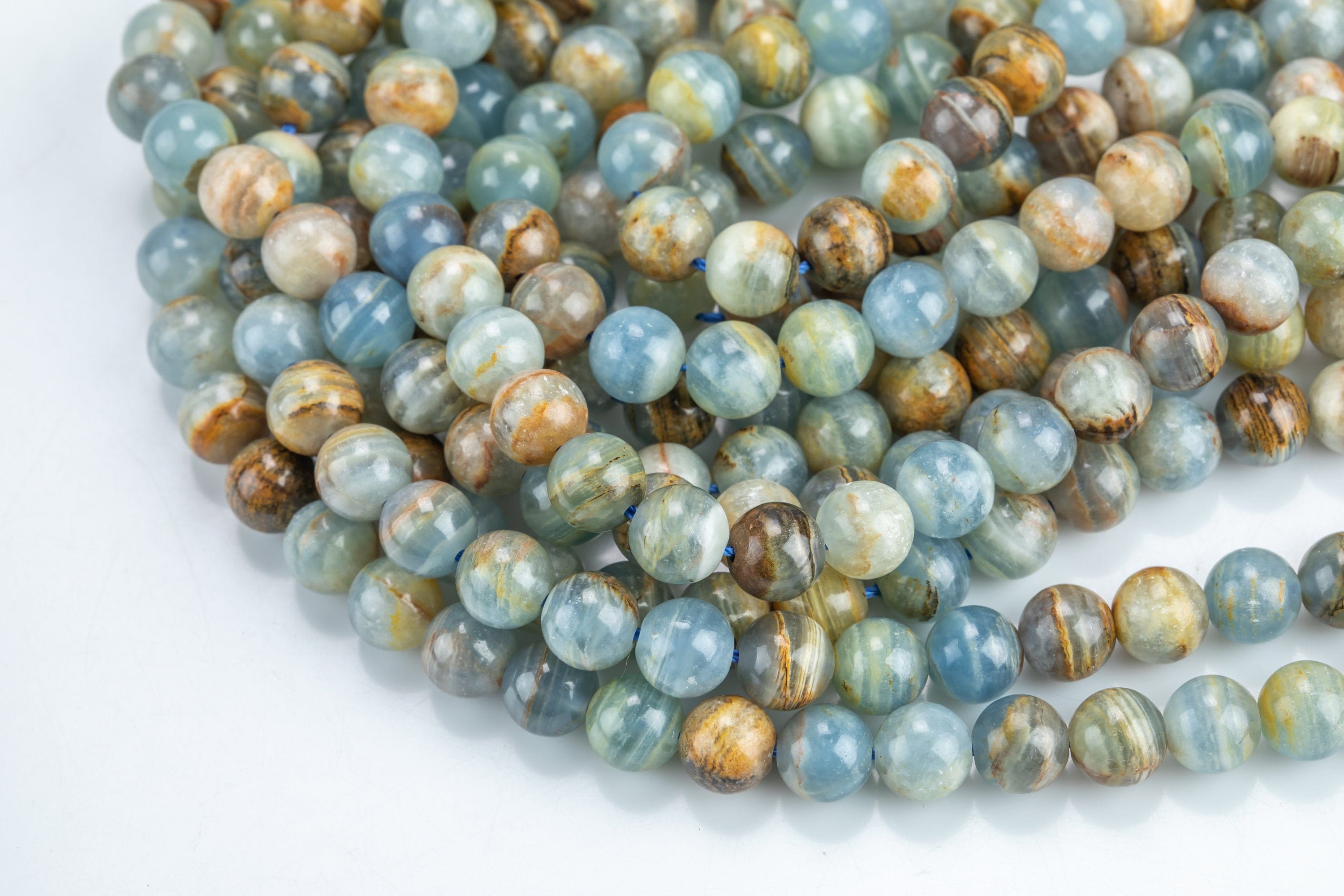 Natural Argentina Lemurian Aquatine Calcite Aka Blue Calcite Smooth Round Beads 6mm 8mm 10mm 12mm 15.5" Strand Natural Argentina Lemurian Aquatine Calcite Aka Blue Calcite Smooth Round Beads 6mm 8mm 10mm 12mm 15.5" Strand