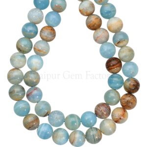 Blue Calcite Stone Beads: Argentina Lemurian Aquatine, 10mm Round, 14 Inch Strand