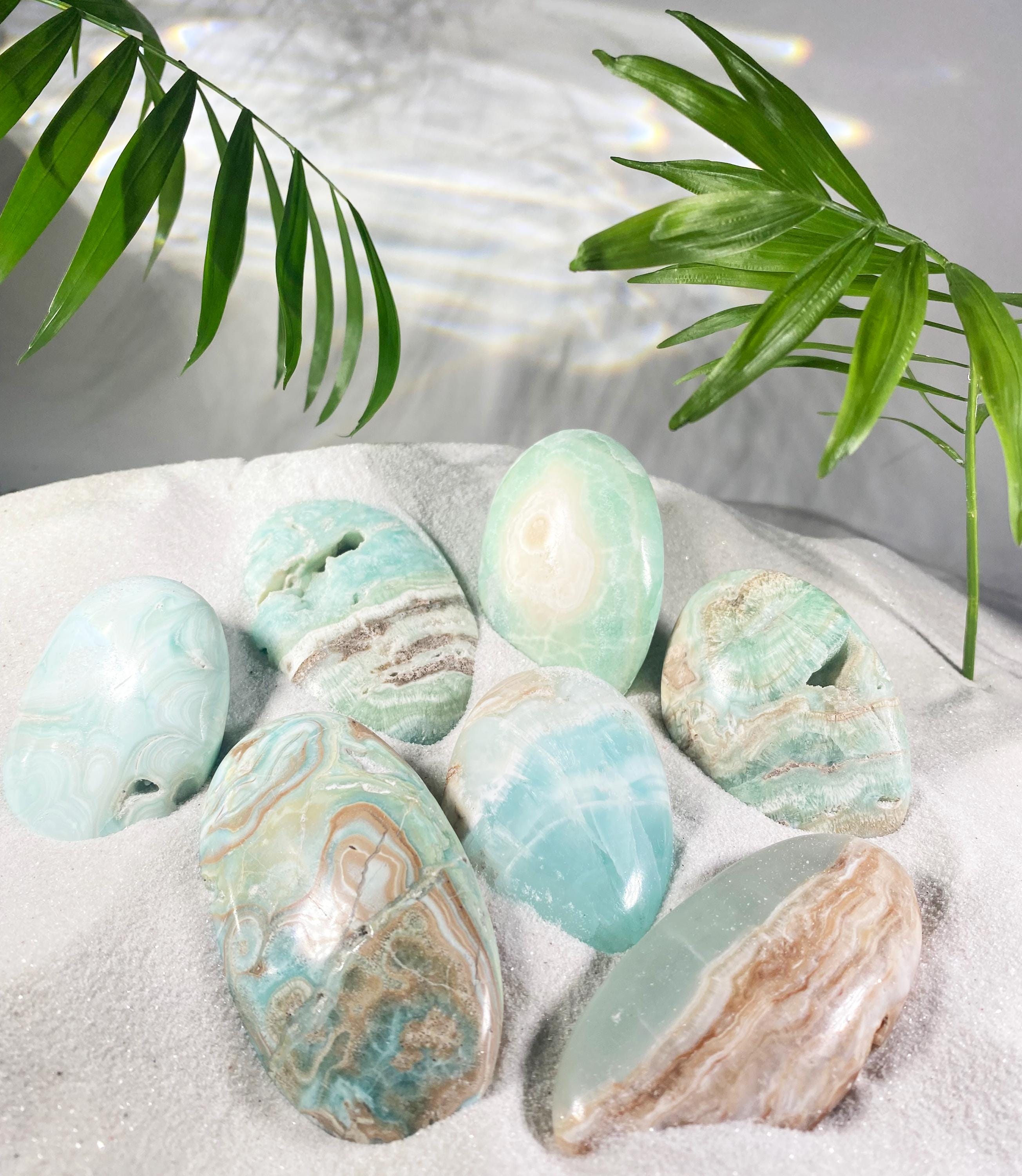 Carribean Blue Calcite Palm Stone