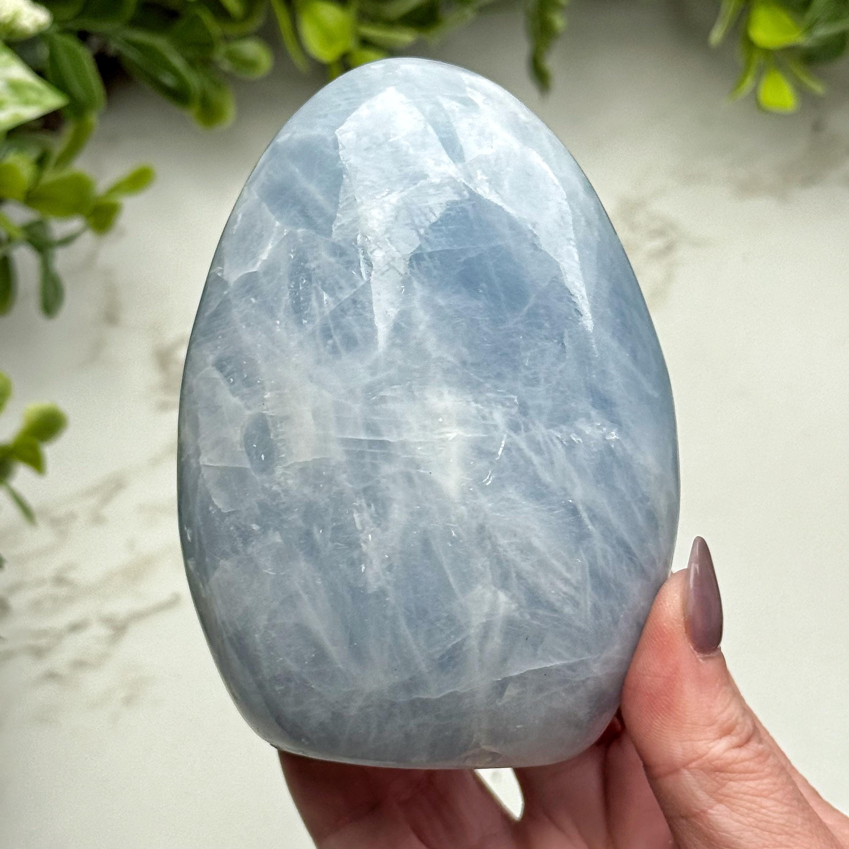Blue Calcite Freeform | 514g | - #8 (polished Blue Crystal Chunk, Healing Stone, Throat Chakra, Calming)