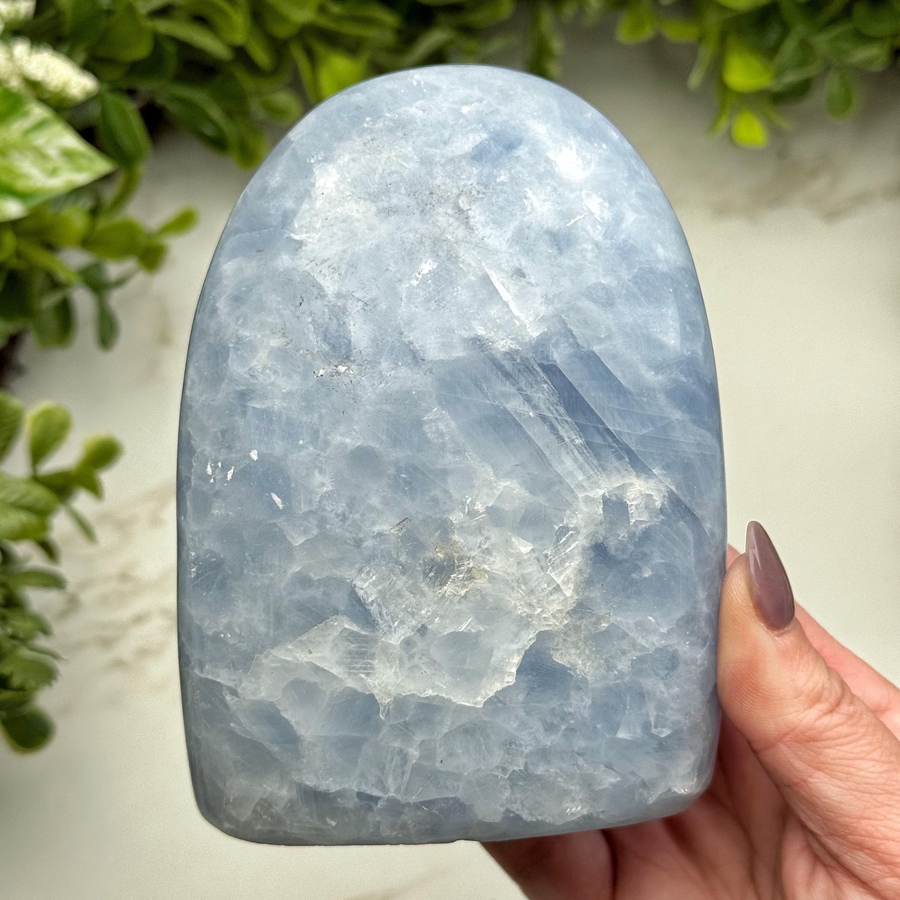 Blue Calcite Freeform | 724g | - #5 (polished Blue Crystal Chunk, Healing Stone, Throat Chakra, Calming)