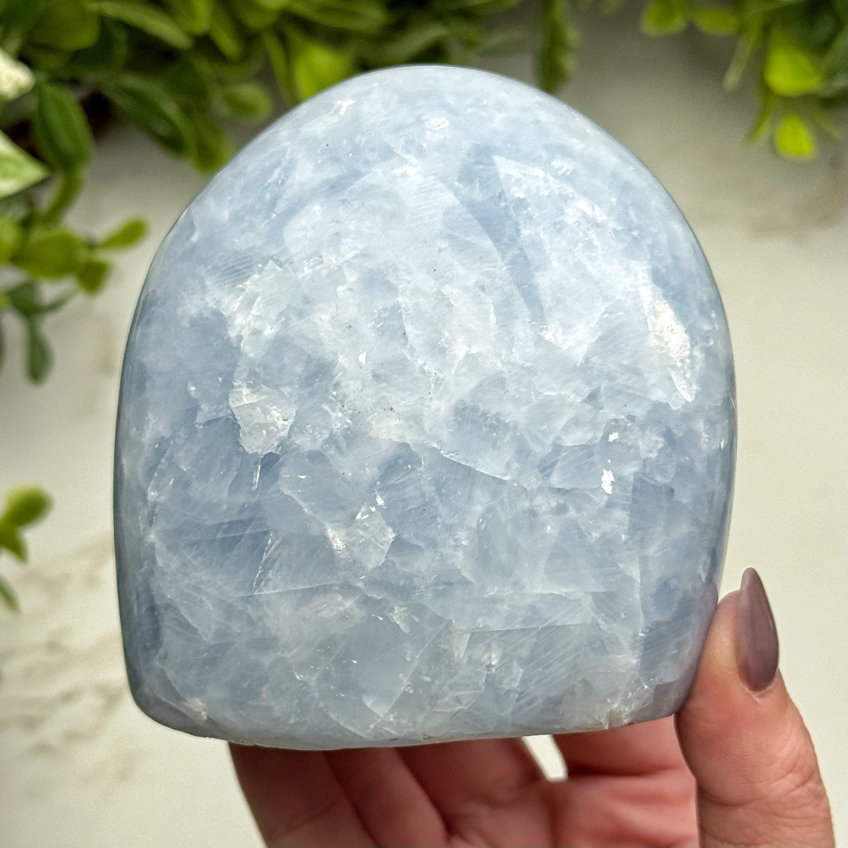 Blue Calcite Freeform | 734g | - #7 (polished Blue Crystal Chunk, Healing Stone, Throat Chakra, Calming)