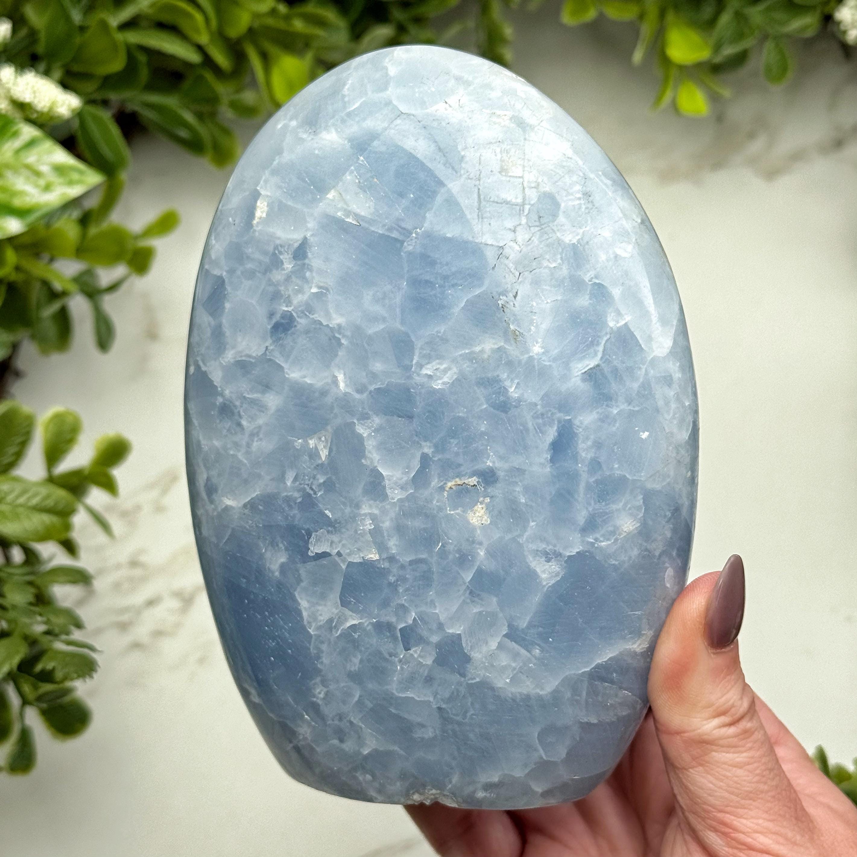 Blue Calcite Freeform | 982g | - #2 (polished Blue Crystal Chunk, Healing Stone, Throat Chakra, Calming)