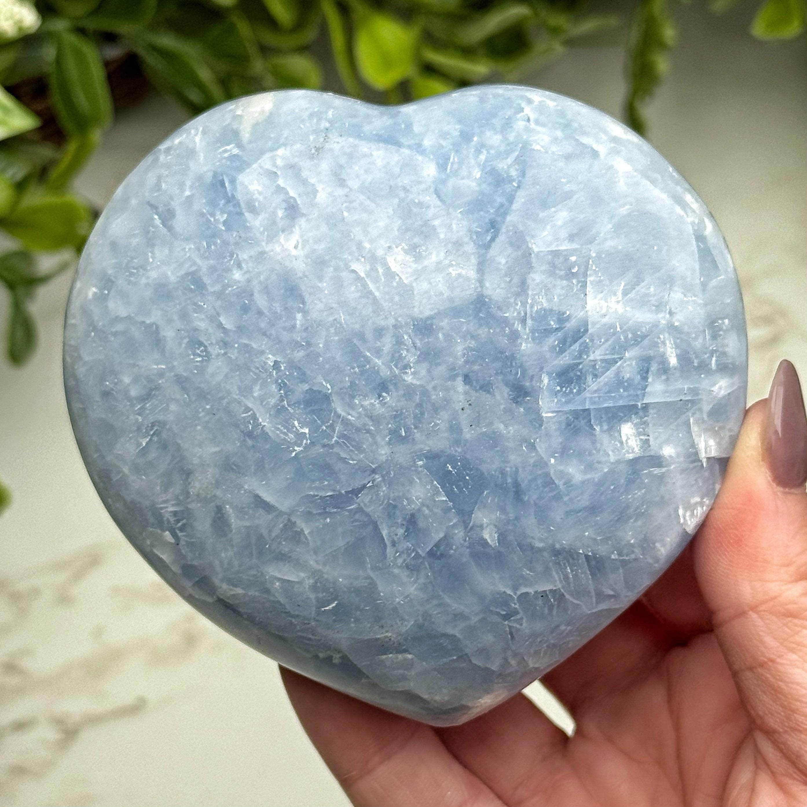 Blue Calcite Heart | 334g | - #7 (polished Blue Crystal Carving, Healing Stone, Throat Chakra, Calming)