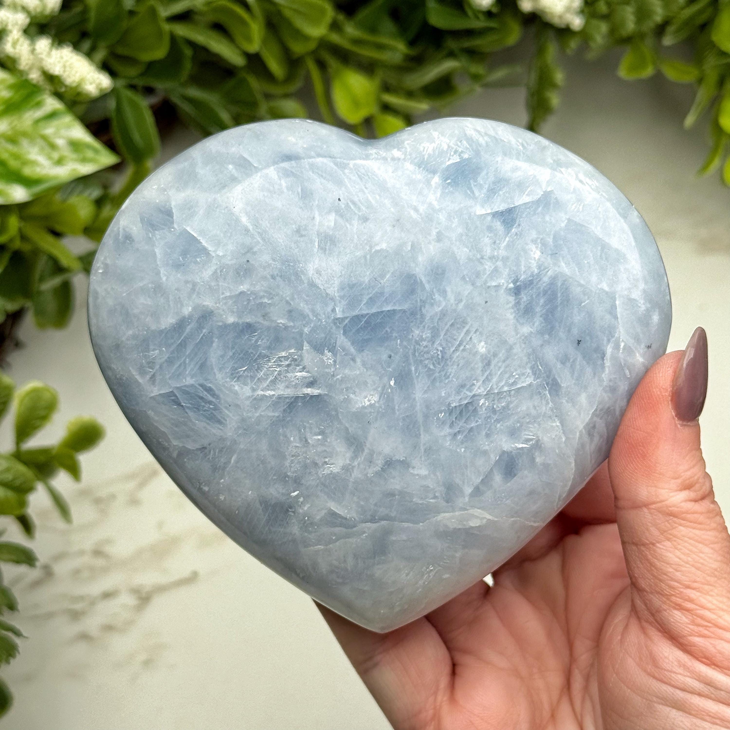 Blue Calcite Heart | 444g | - #2 (polished Blue Crystal Carving, Healing Stone, Throat Chakra, Calming)