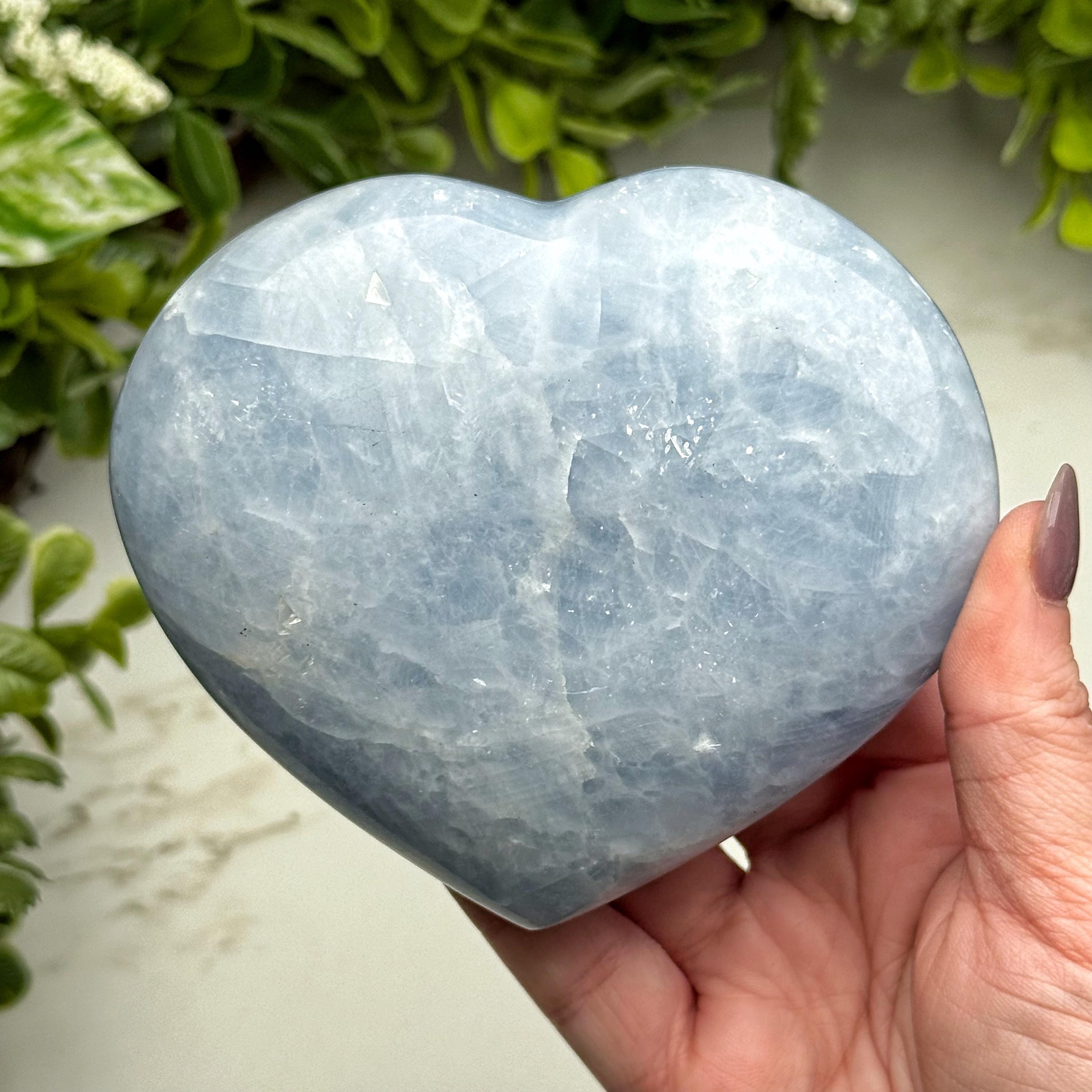 Blue Calcite Heart | 472g | - #1 (polished Blue Crystal Carving, Healing Stone, Throat Chakra, Calming)