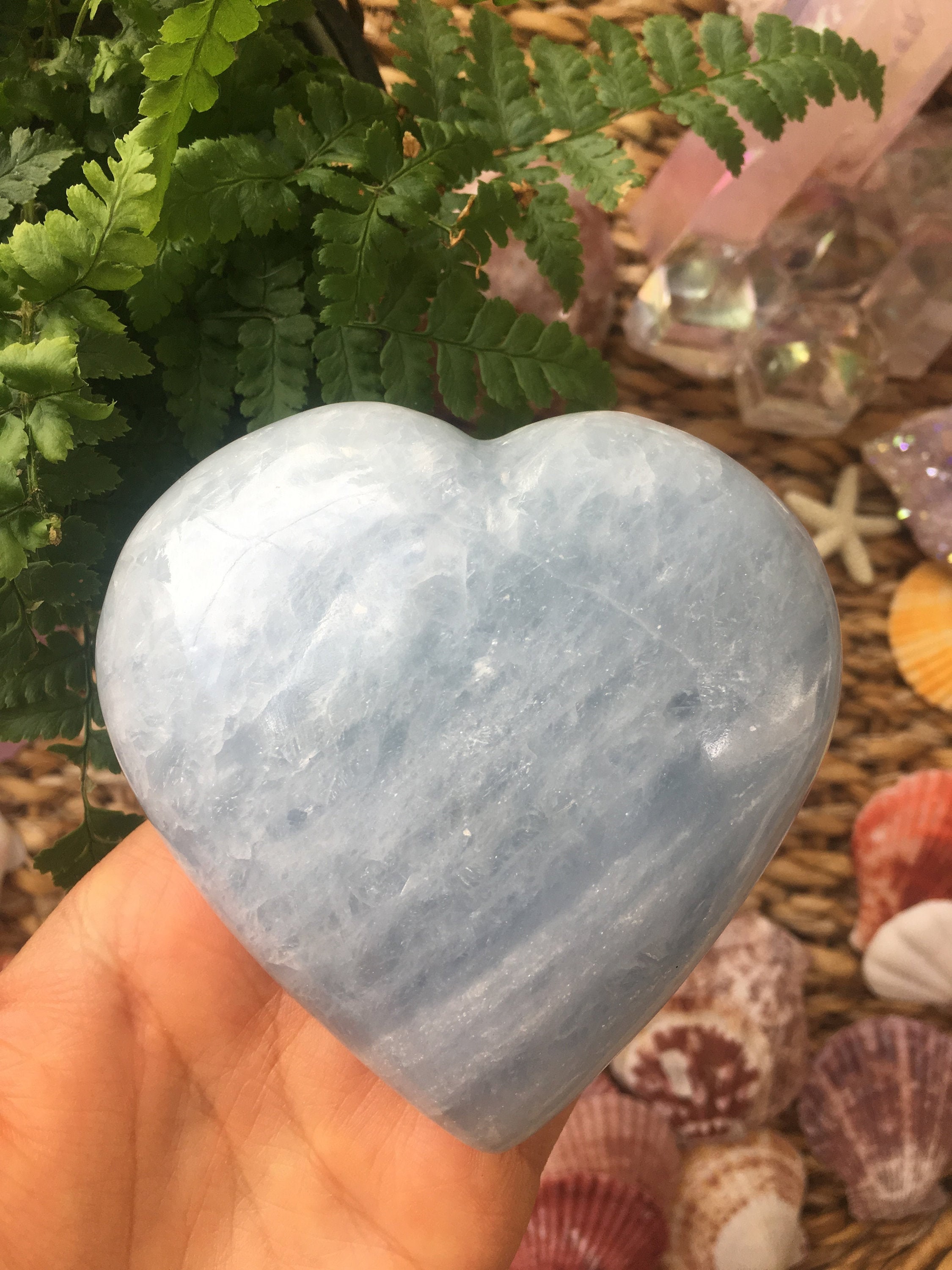 Polished Blue Calcite Heart, Calming Crystal (9cm X 8.5cm)