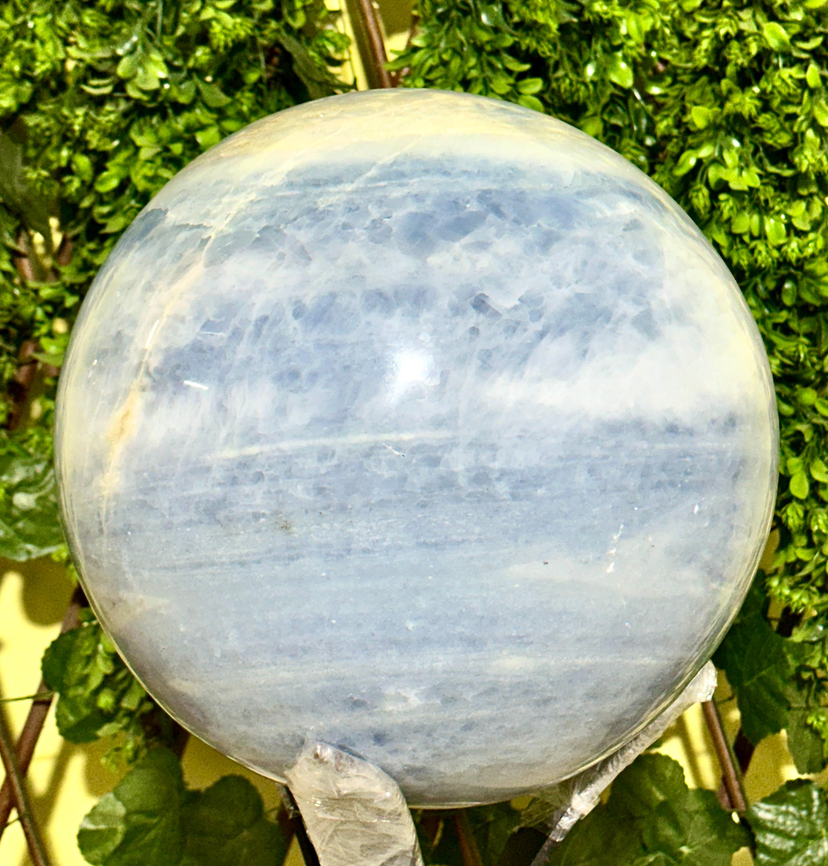 Large Natural 290mm Blue Calcite Sphere: Natural Healing Crystal, Home Decor