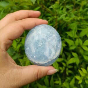 Large Blue Calcite Palm Stone: Polished Healing Crystal (2-3 inch)