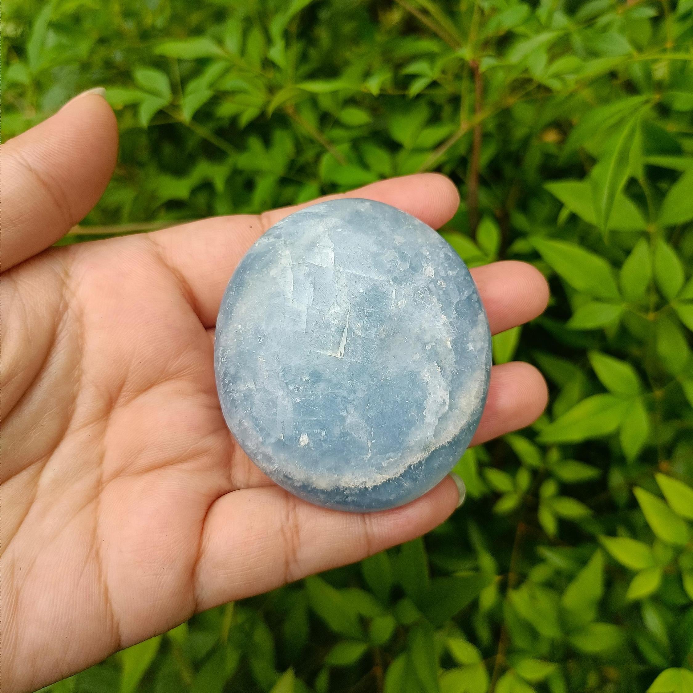 Large Blue Calcite Palm Stone, Healing Crystals And Stones, Rock Shop