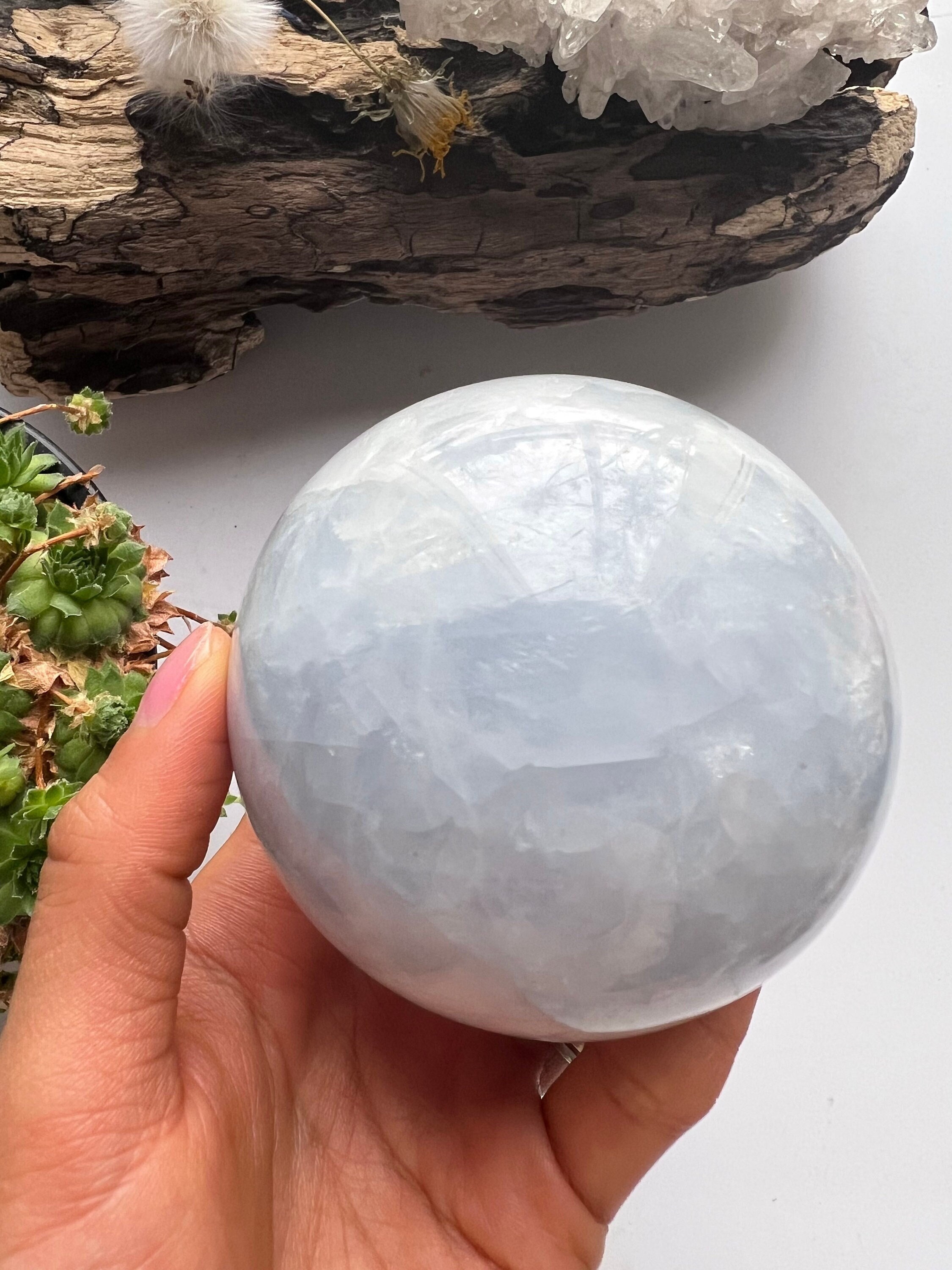Large Polished Blue Calcite Sphere, Crystal Ball