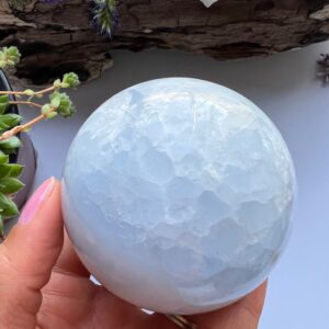Large Polished Blue Calcite Sphere, Crystal Ball Large Polished Blue Calcite Sphere, Crystal Ball