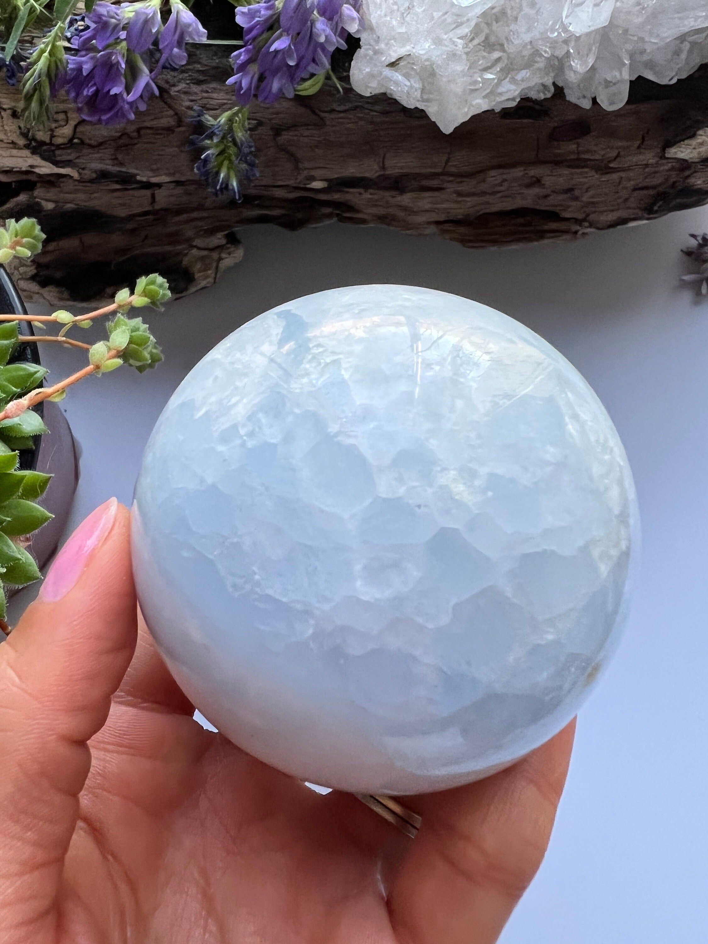 Large Polished Blue Calcite Sphere, Crystal Ball