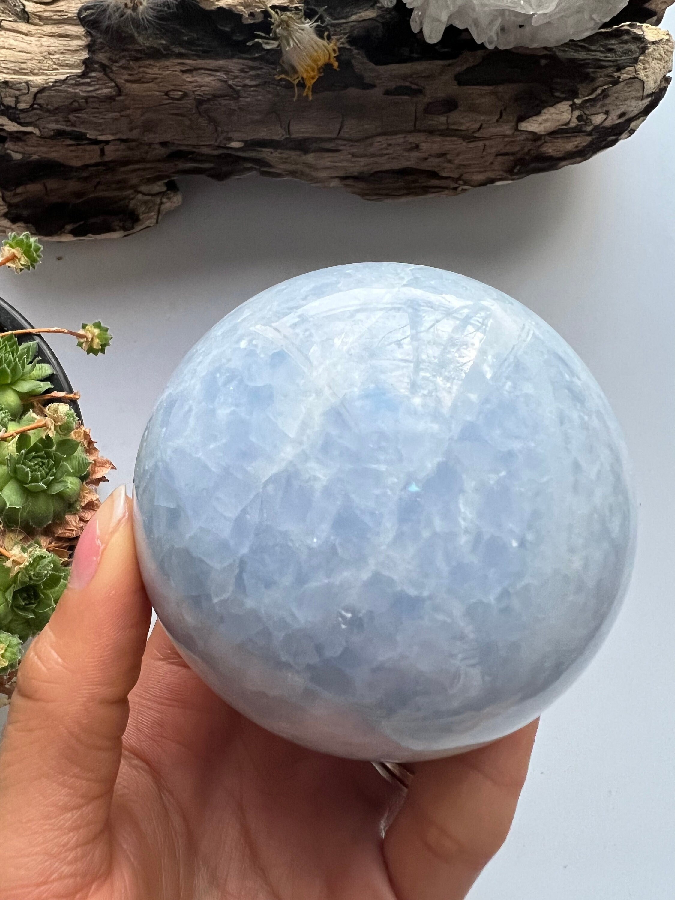 Large Blue Calcite Sphere, Polished Crystal Ball (7.1cm)