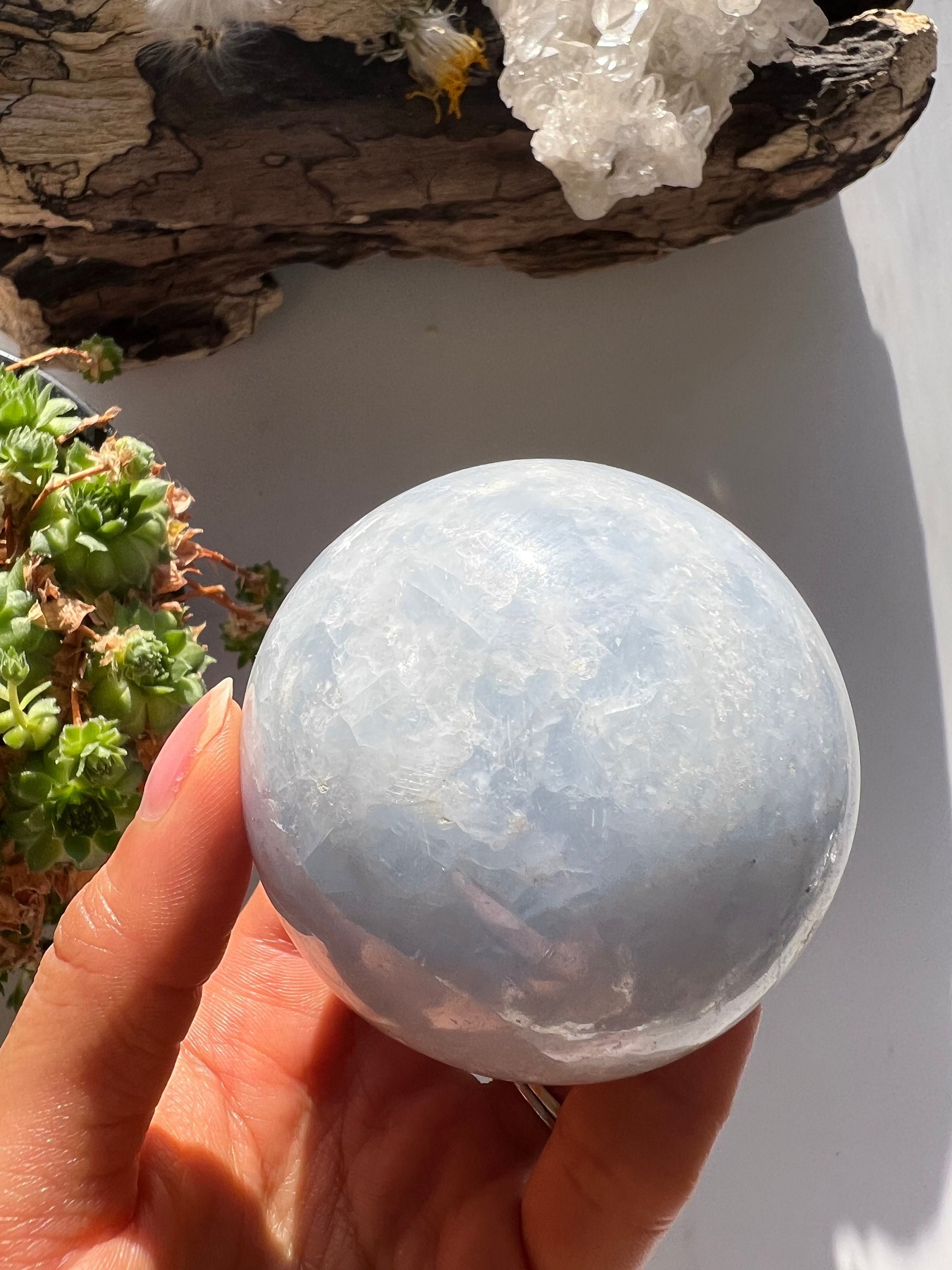 Large Polished Blue Calcite Sphere, Crystal Ball (6cm) Large Polished Blue Calcite Sphere, Crystal Ball (6cm)