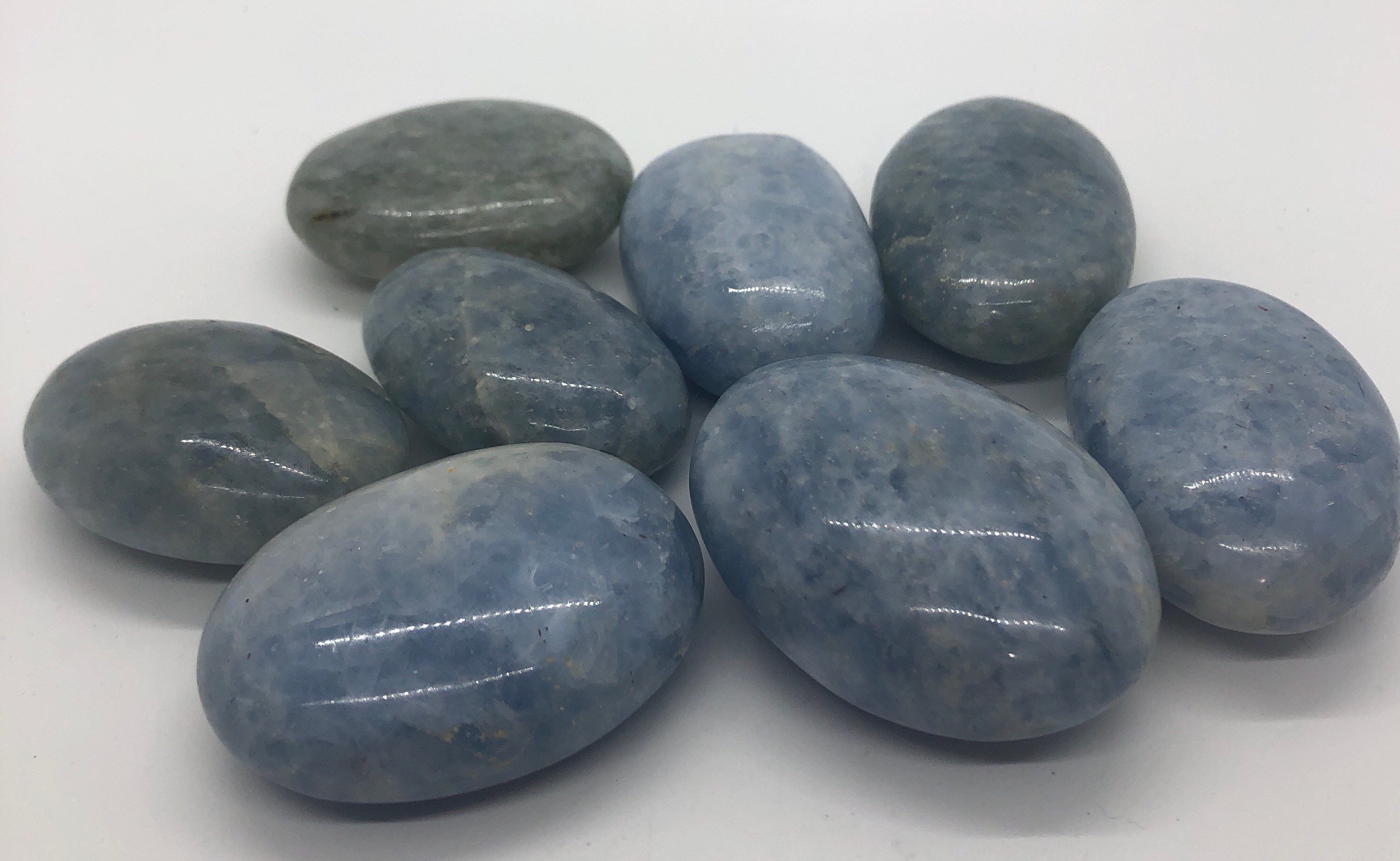 Blue Calcite Palm Stone: Relaxing Healing Crystal, Chakra Stone