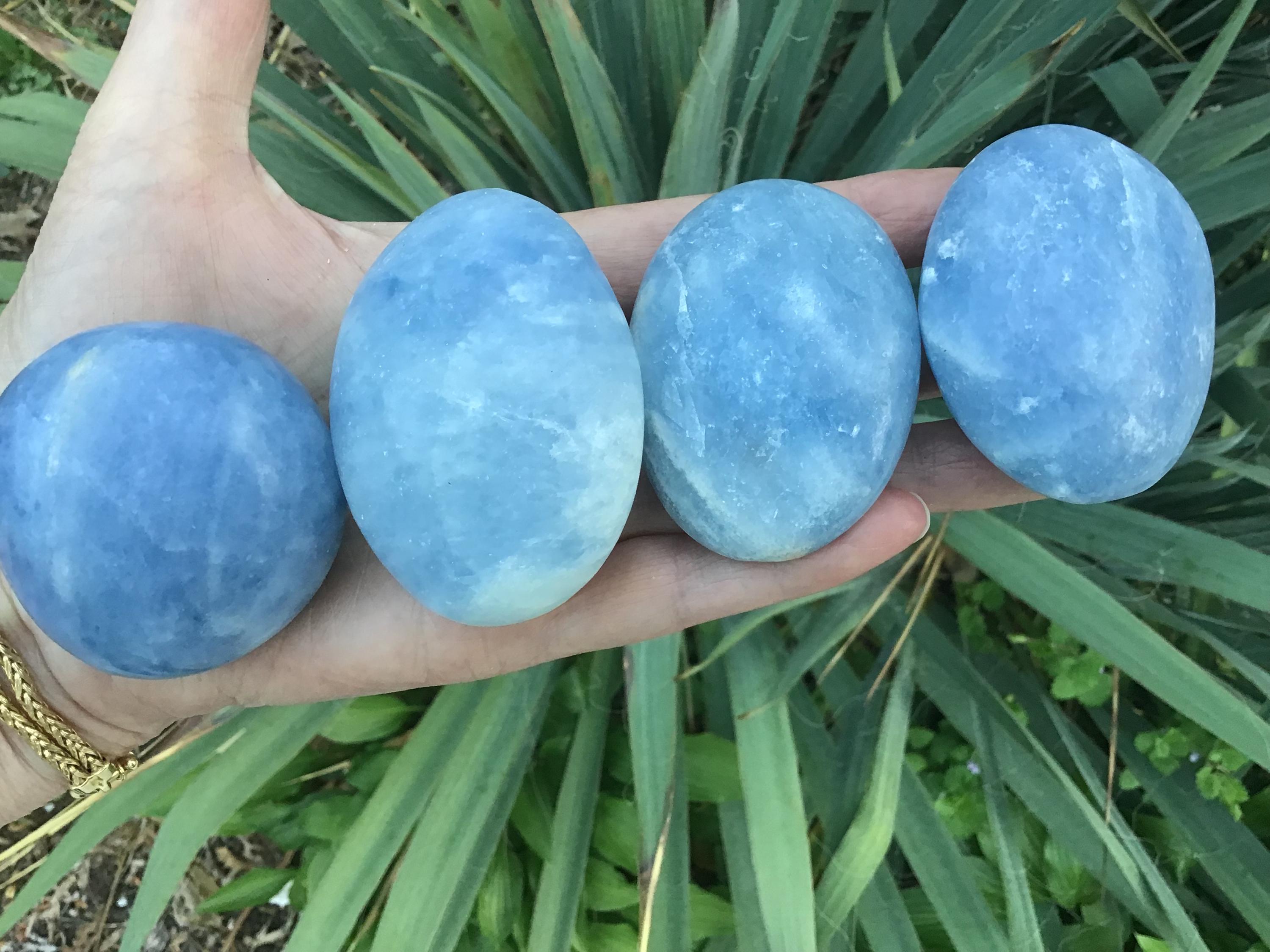 Blue Calcite Palm Stone 2”-2.25”