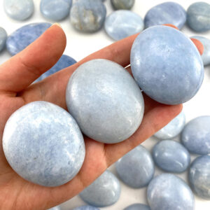 Blue Calcite Palm Stone | Polished Crystal Worry Stone (throat Chakra)