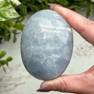 Blue Calcite Palmstone | 212g | - #3 (polished Blue Crystal Pocket Stone Palm, Healing Stone, Throat Chakra)