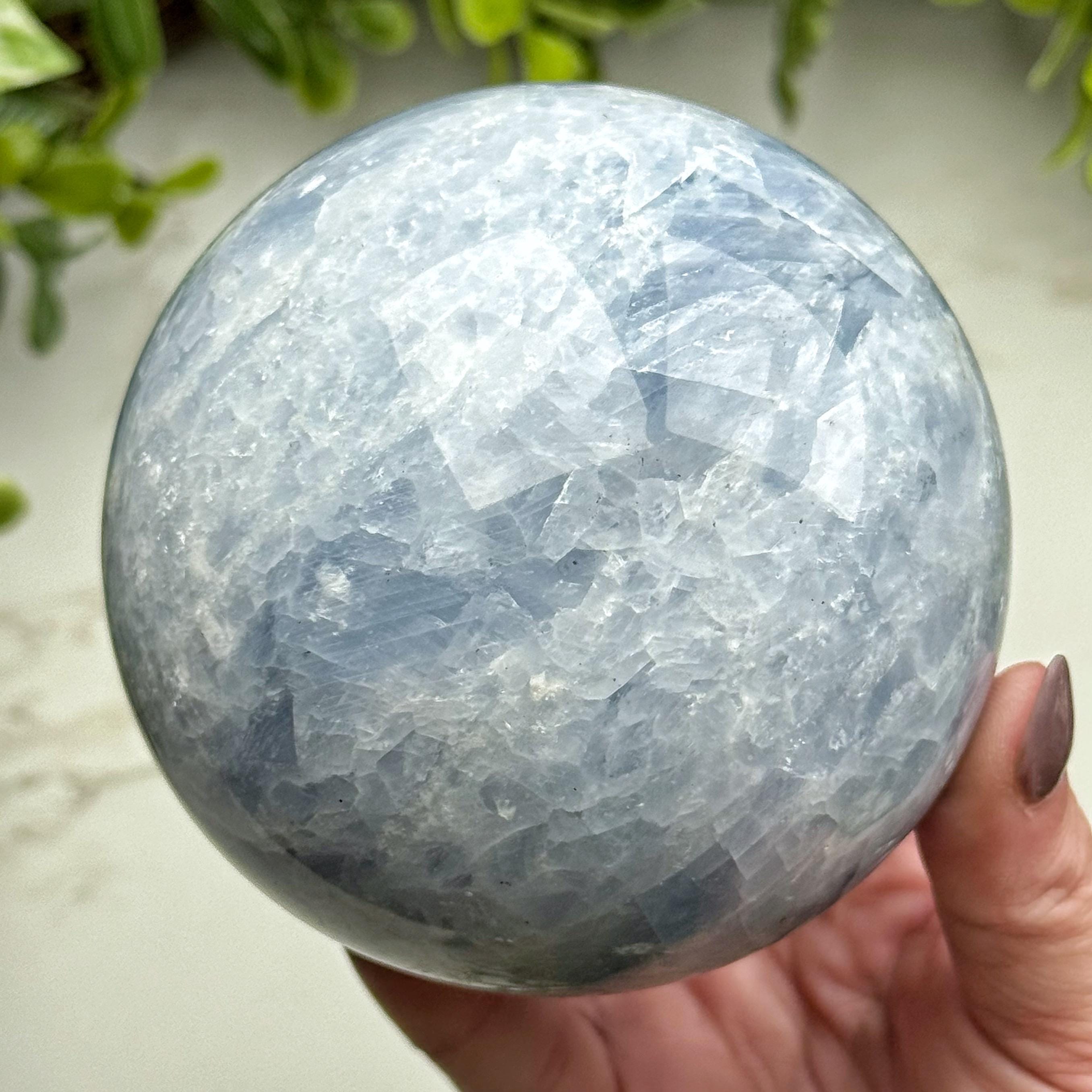 Blue Calcite Sphere | 1002g | - #1 (polished Blue Crystal Ball, Healing Stone, Throat Chakra, Calming)
