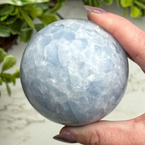 Blue Calcite Sphere , 404g , - #7 (polished Blue Crystal Ball, Healing Stone, Throat Chakra, Calming)