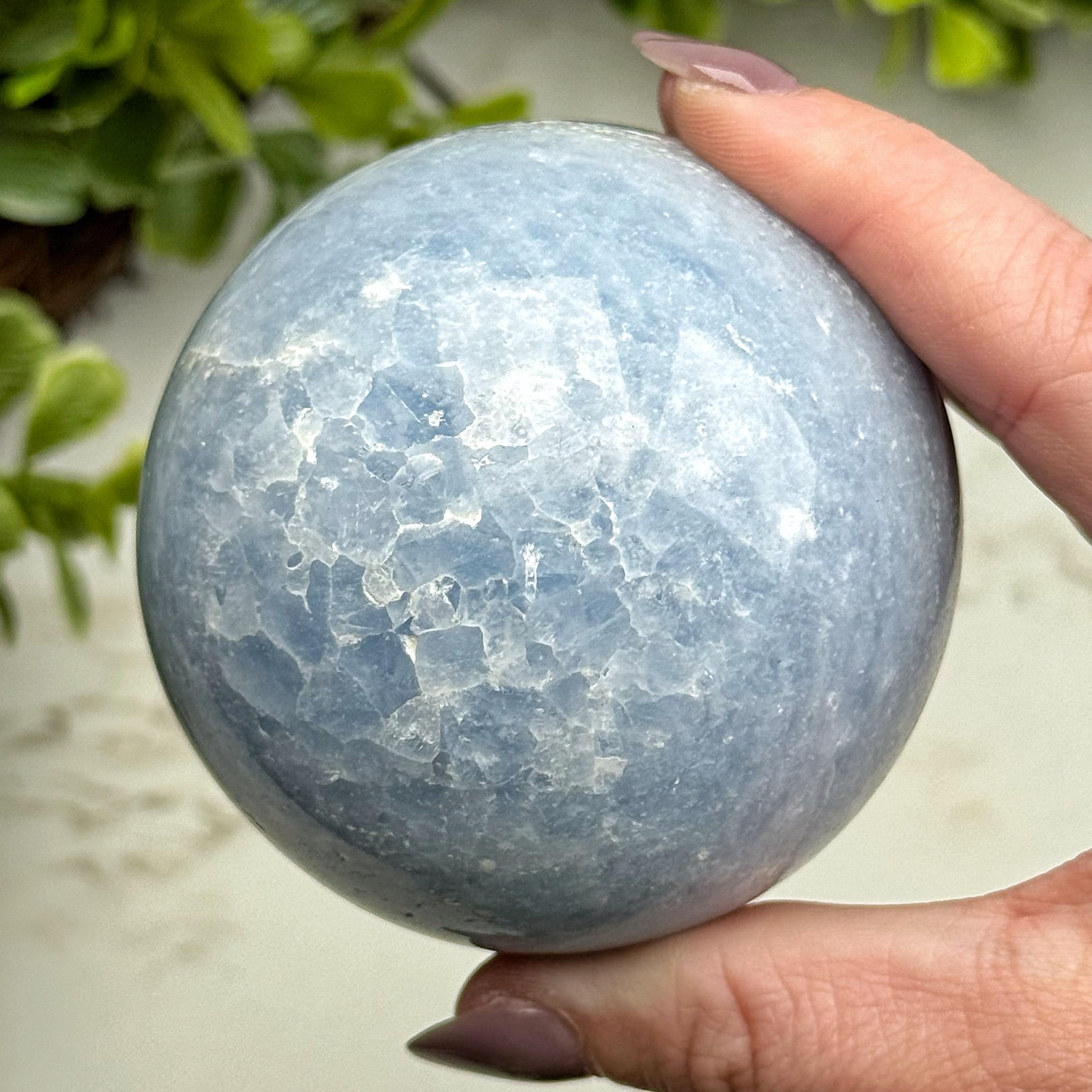 Blue Calcite Sphere | 434g | - #6 (polished Blue Crystal Ball, Healing Stone, Throat Chakra, Calming)