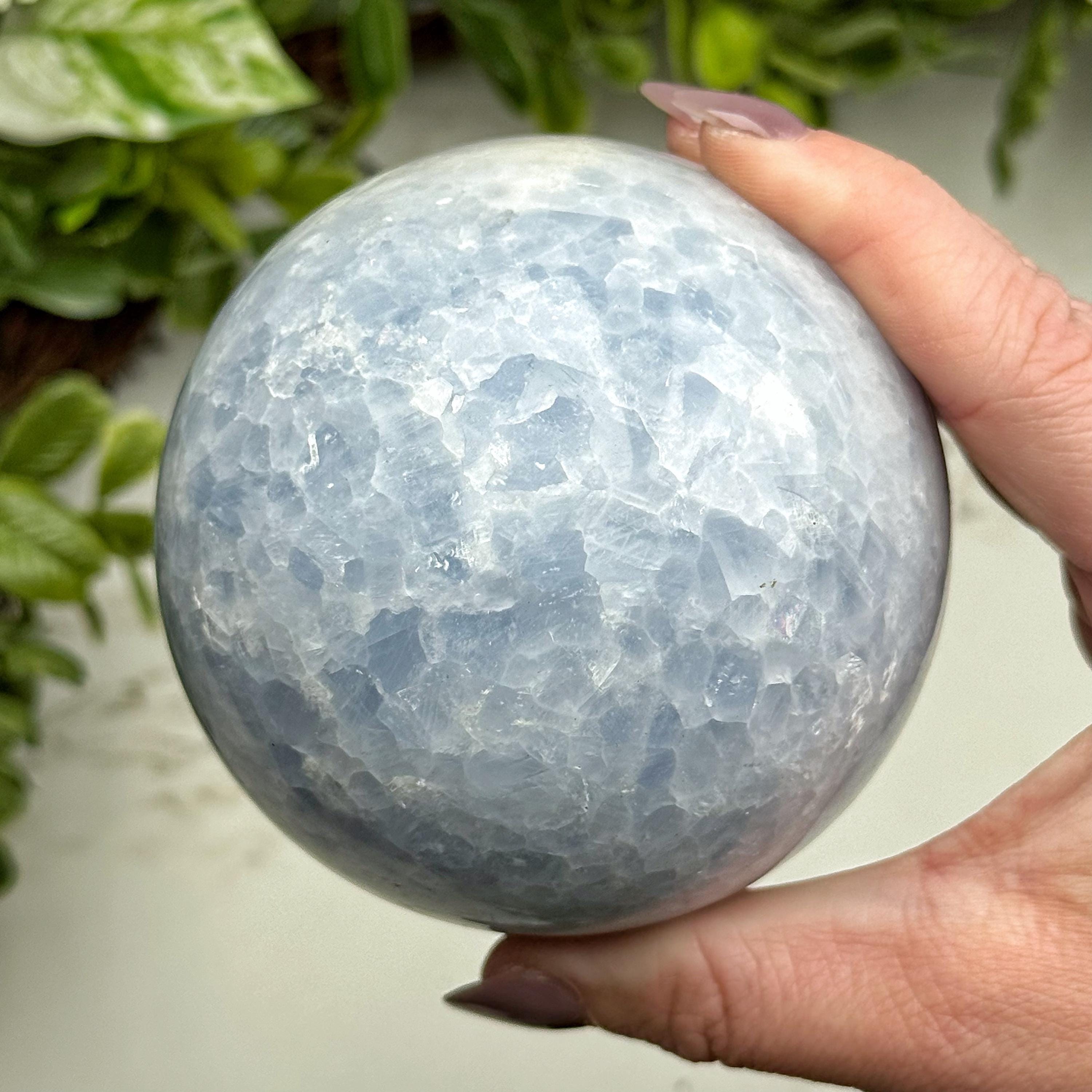 Blue Calcite Sphere | 756g | - #3 (polished Blue Crystal Ball, Healing Stone, Throat Chakra, Calming)