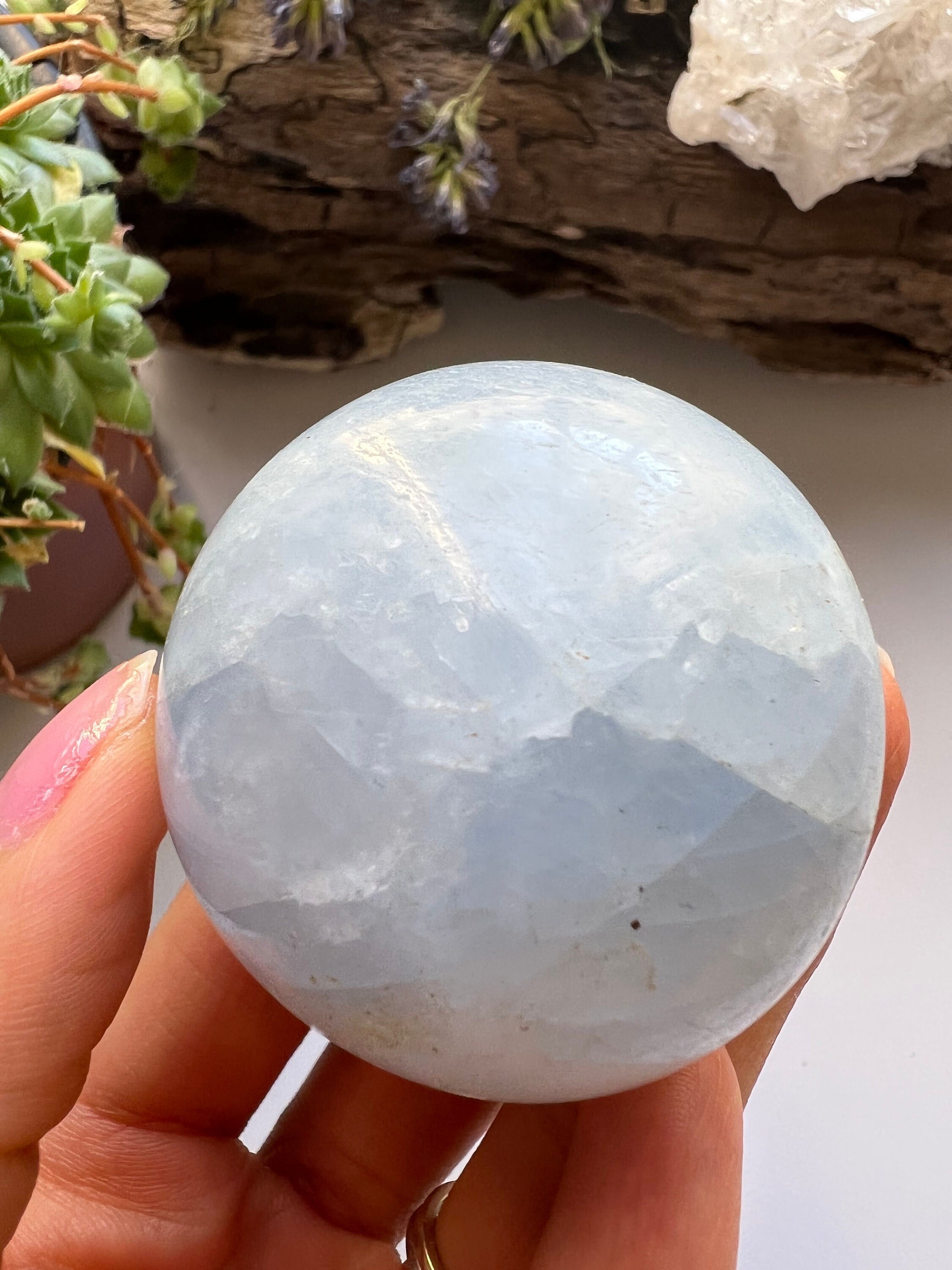 Polished Blue Calcite Sphere, Calming Crystal Ball (4.6cm)