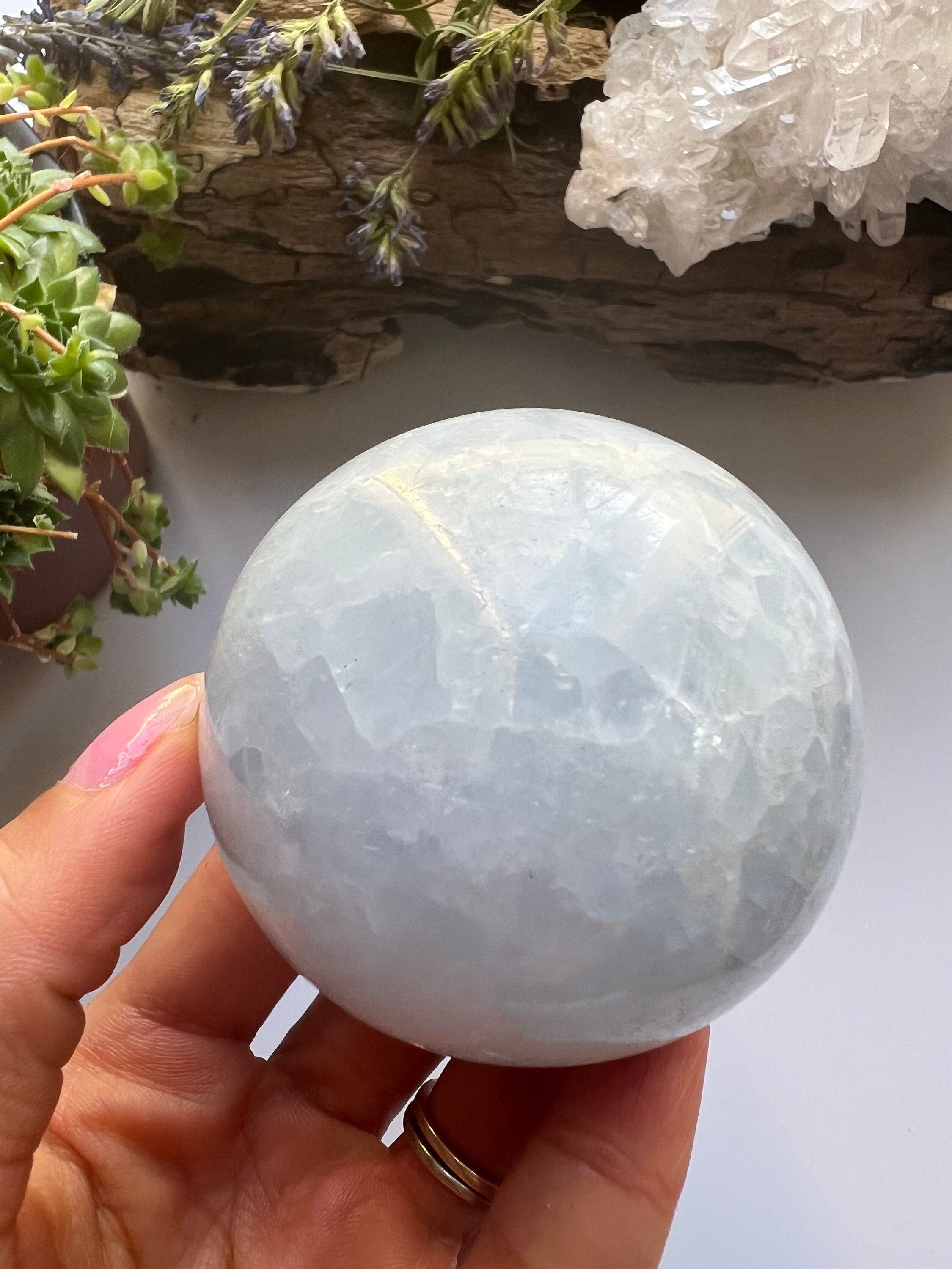 Polished Blue Calcite Sphere, Calming Crystal Ball (5.5cm)