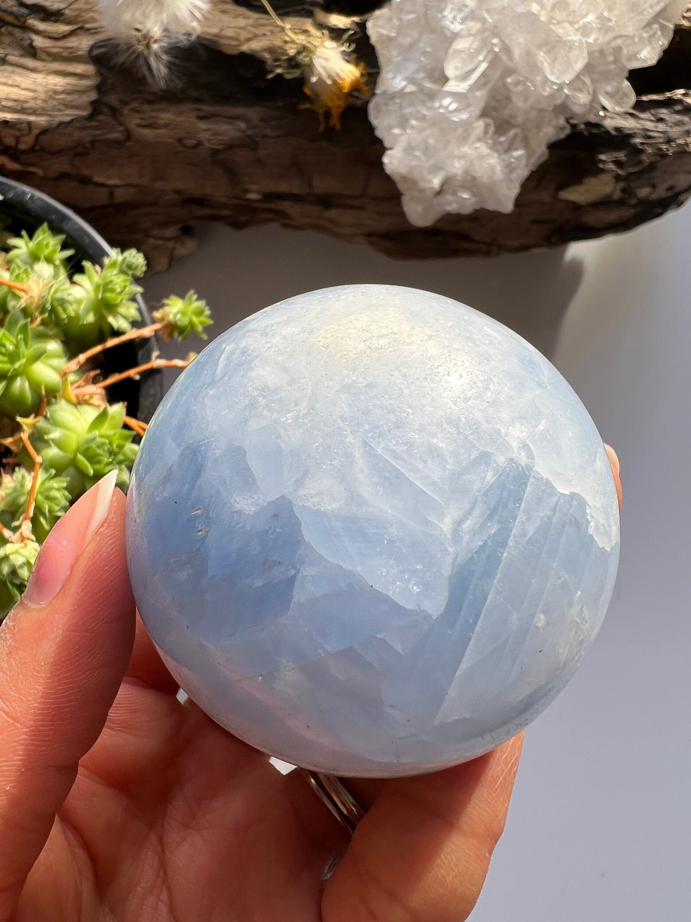 Polished Blue Calcite Sphere, Calming Crystal Ball