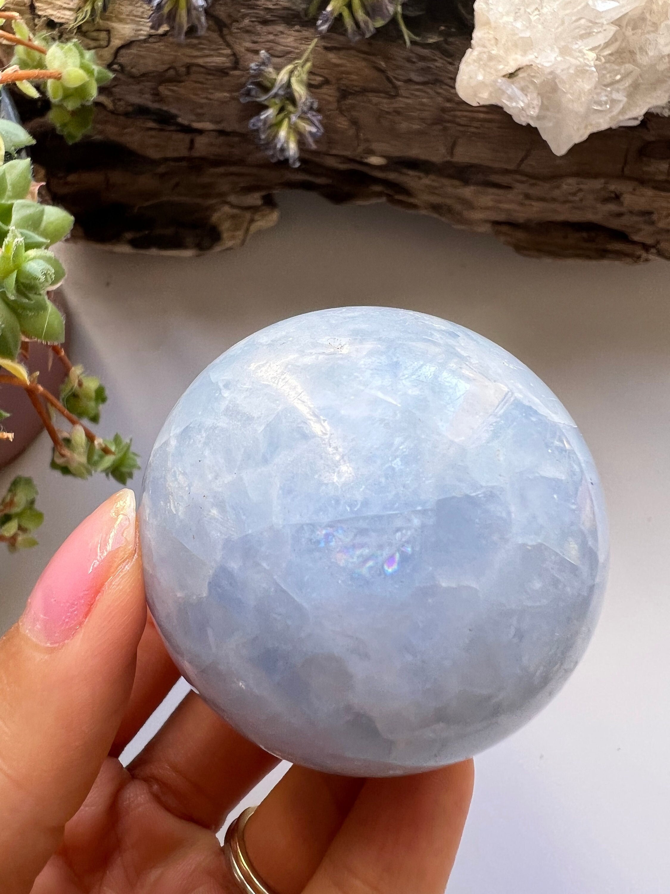 Polished Blue Calcite Sphere, Calming Crystal Ball
