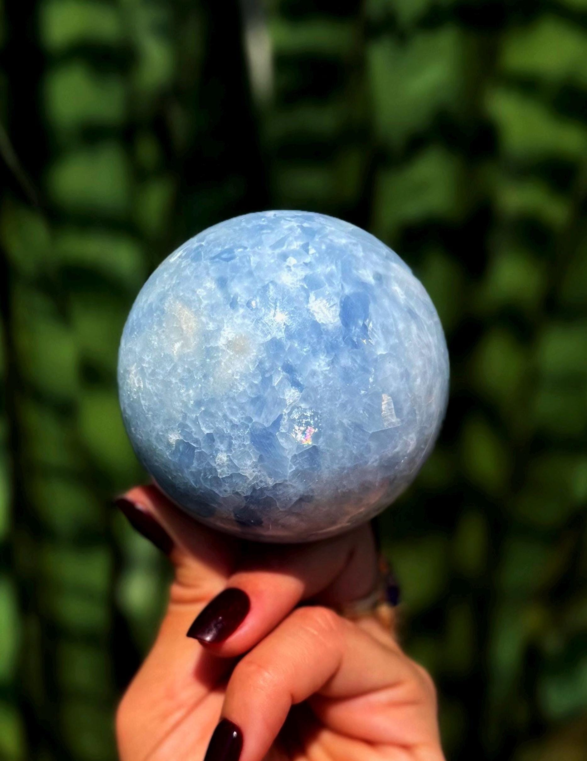 Blue Calcite Sphere W/ Stand For Calming Nerves, Worries & Anxieties - Blue Calcite Crystal - Healing Crystal
