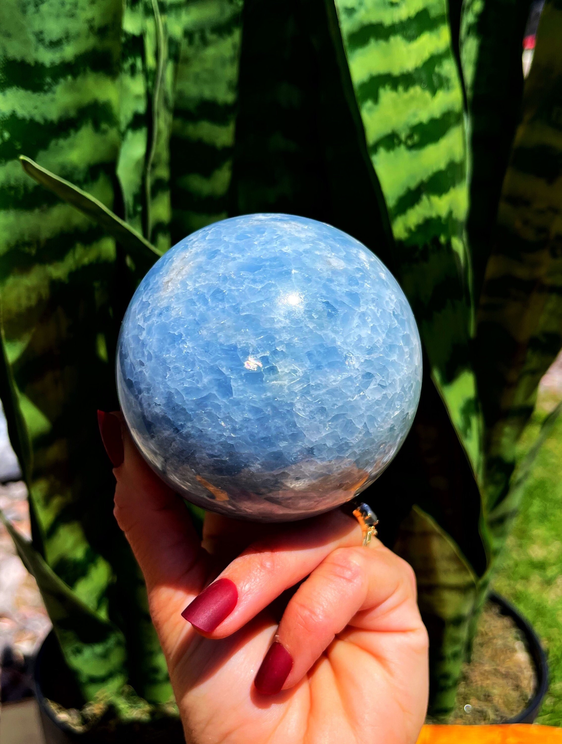 Blue Calcite Sphere W/ Stand For Calming Nerves, Worries & Anxieties - Blue Calcite Crystal - Healing Crystal
