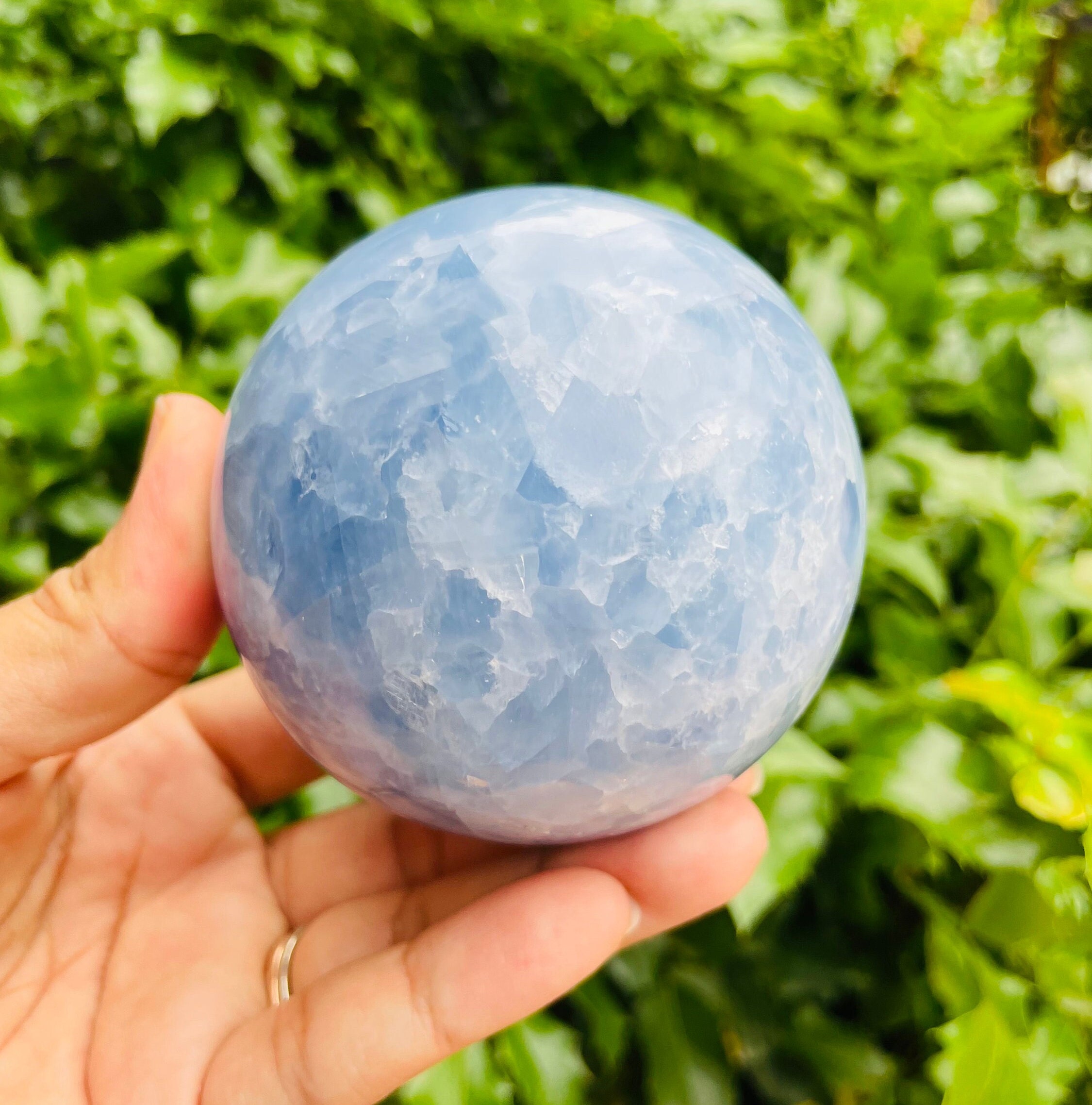 Xxl Blue Calcite Crystal Sphere: Polished Gemstone (639 Grams)