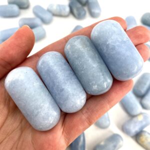 Blue Calcite Worry Stone | Polished Tumbled Crystal Lingam (throat Chakra)